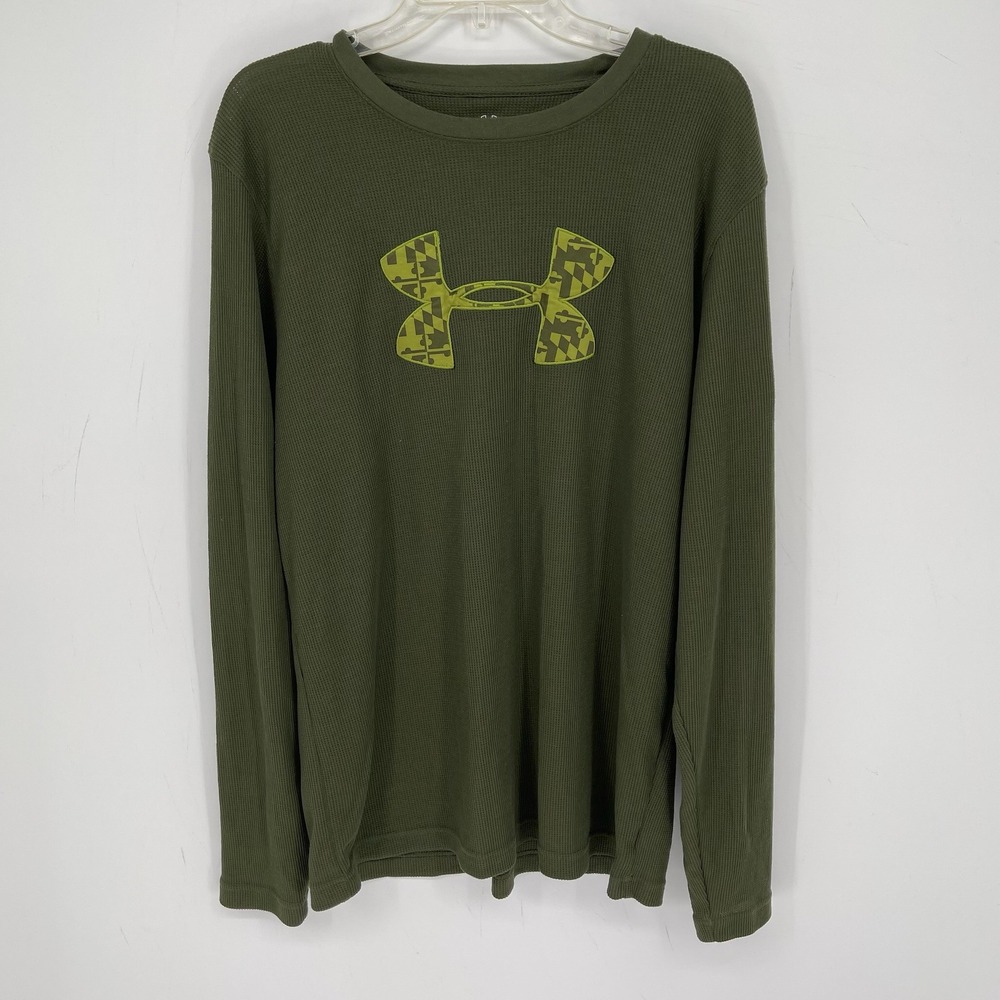 Under Armour Men's Green Waffle Knit ColdGear Crewneck Thermal Shirt Top Size XL